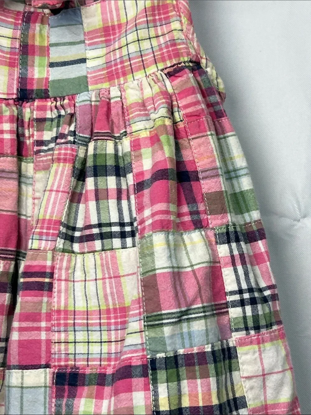 Baby Gap pink and blue plaid patchwork cotton sun dress